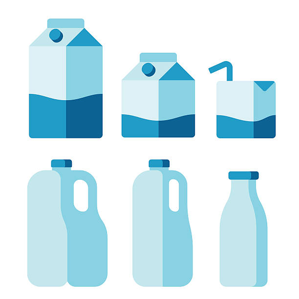Milk package set Set of milk container icons. Cartons, plastic jugs and glass bottle. Isolated flat vector illustration. jug stock illustrations