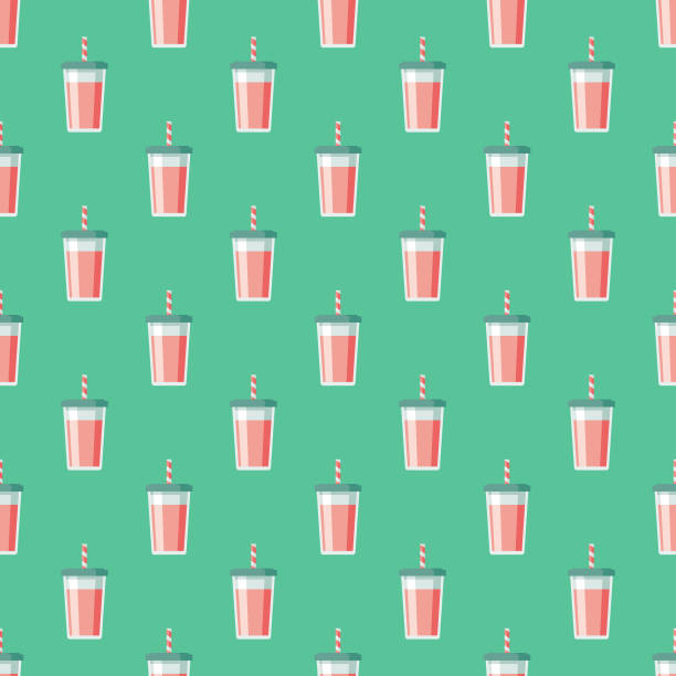 Milkshake Sweet Desserts Seamless Pattern A cute flat design icon seamless pattern, which can be tiled on all sides. File is built in the CMYK color space for optimal printing and can easily be converted to RGB. No gradients or transparencies used, the shapes have been placed into a clipping mask. smoothie backgrounds stock illustrations