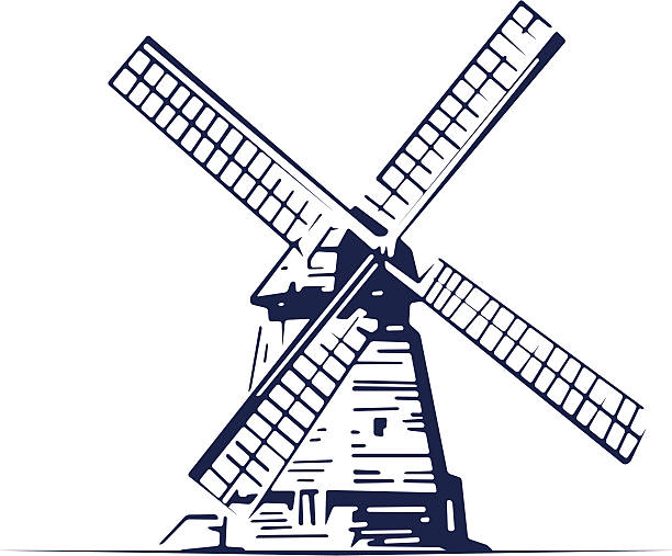 mill building icon retro style of mill icon on vector dutch culture stock illustrations