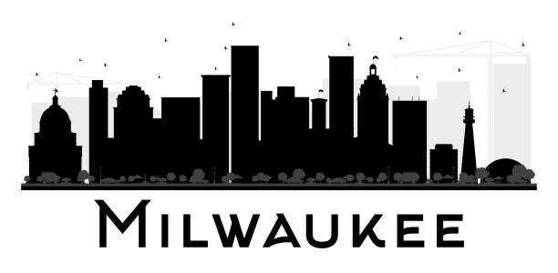milwaukee city skyline black and white silhouette. - milwaukee 幅插畫檔、美工圖案、卡通及圖標