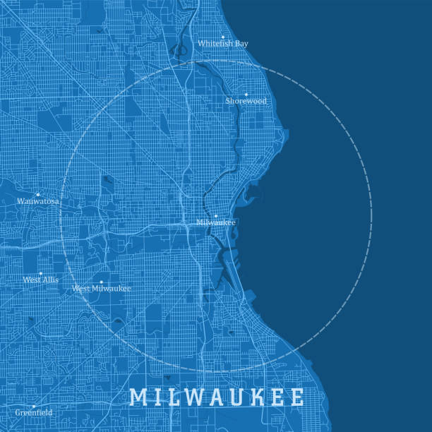 milwaukee wi city vector road map blue text - milwaukee 幅插畫檔、美工圖案、卡通及圖標