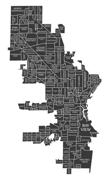 密爾沃基威斯康星城市地圖美國標籤黑色插圖 - milwaukee 幅插畫檔、美工圖案、卡通及圖標