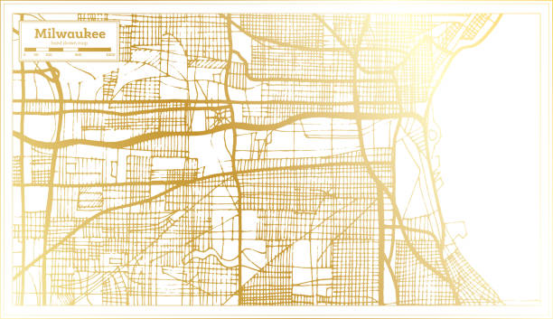密爾沃基威斯康星州美國城市地圖在復古風格在金色。大綱圖。 - milwaukee 幅插畫檔、美工圖案、卡通及圖標