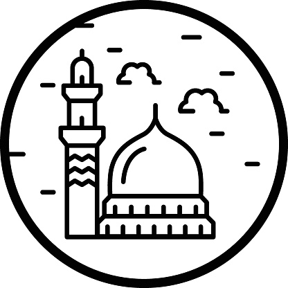 Minar Prophet Mosque Vector Icon Design, Medina city holy Concept, Muslim festival Symbol, Lesser Eid and Islamic Holidays Sign, holy Ramazan stock illustration