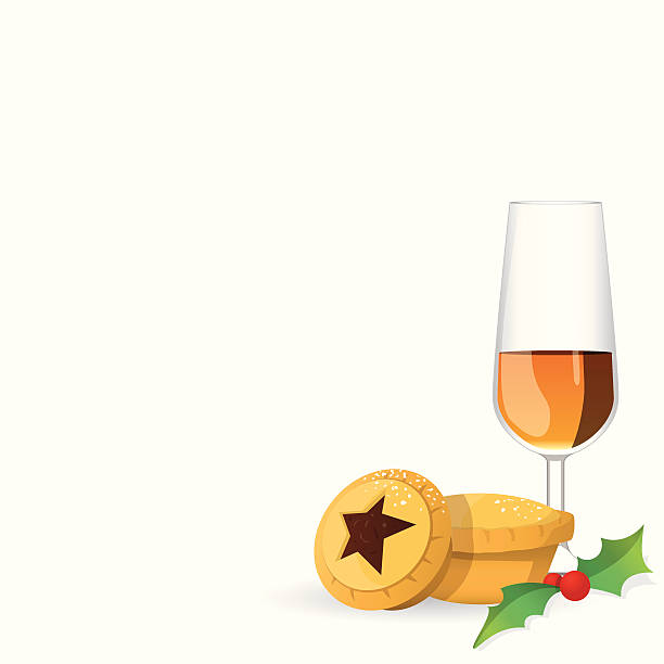 Mince Pie and Sherry for Santa Two mince pies and a glass of sherry traditionally left for Santa Claus by the chimney as a gift on Christmas Eve. mince pies stock illustrations