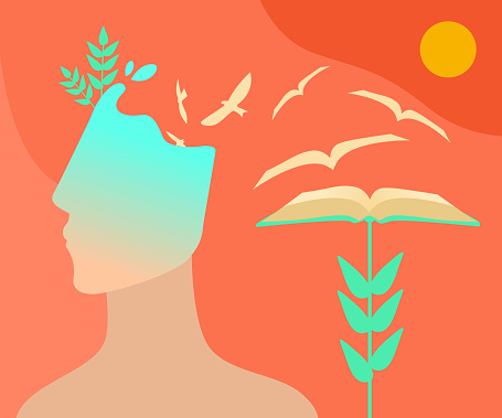 Mind getting green with the pages flying from the book. Vector illustration