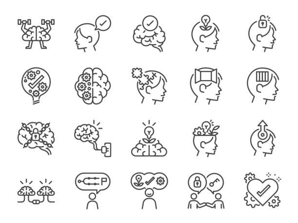 Mindset icon set. Included icons as idea, think, creative, brain, moral, mind, kindness and more. Mindset icon set. Included icons as idea, think, creative, brain, moral, mind, kindness and more. attitude stock illustrations