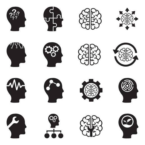 Mindset Icons. Black Flat Design. Vector Illustration. Head, Mind, Brain, Thinking memories stock illustrations
