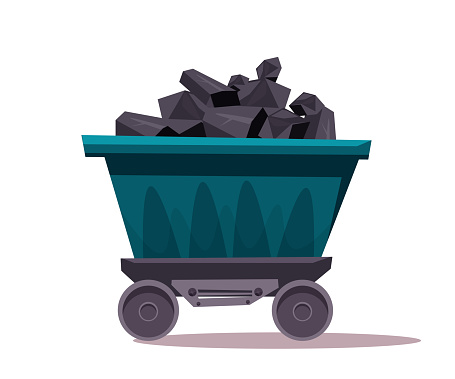 Mine coal trolley flat vector illustration