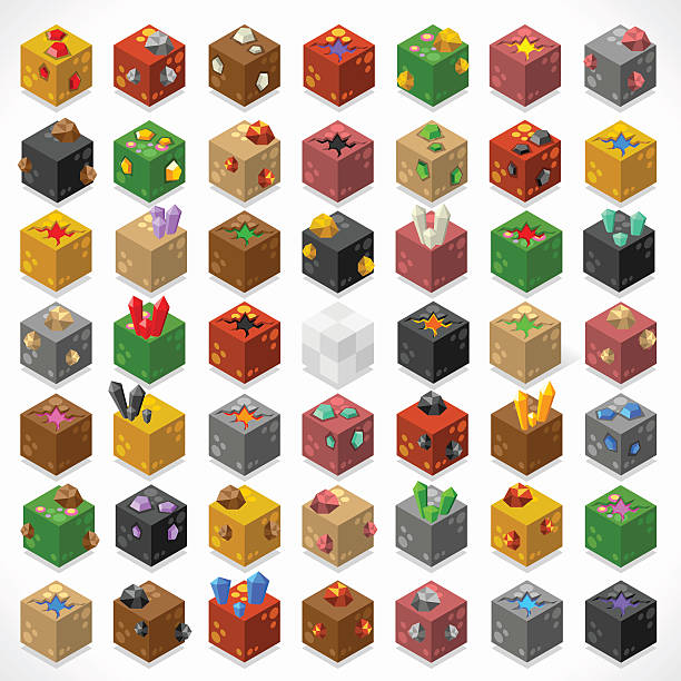 Mine Cubes 02 Elements Isometric 3D Flat Isometric Mine Cubes Treasure Box Gem Stone Kit Ruby Gold Sapphire Diamond Lava Puddle Elements Icon Mega Set Collection for Web App Game Builder. Build Your Own World jewelry treasure chest gold crate stock illustrations