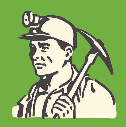 Miner with Headlamp and Pickaxe