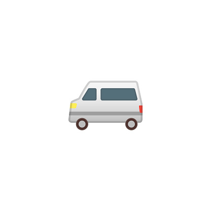 Minibus Vector Icon. Isolated Mini Van Cartoon Style Emoji, Emoticon Illustration