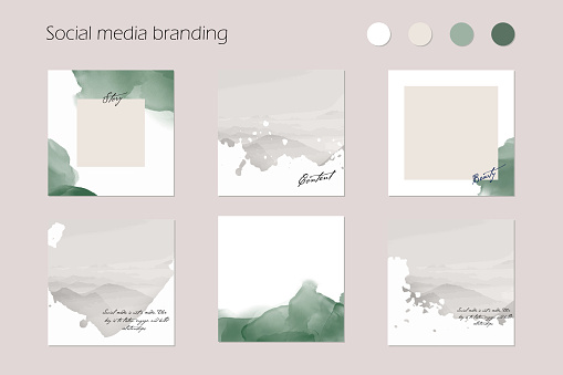 minimal abstract Instagram social media story post feed background, web banner template. green pastel watercolor vector texture frame mock up. for beauty, jewelry, cosmetics, care, wedding, make up
