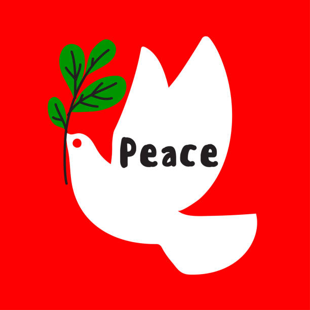 illustrations, cliparts, dessins animés et icônes de carte minimale de noel avec des souhaits de paix et de colombe blanche retenant la branche verte - table noel