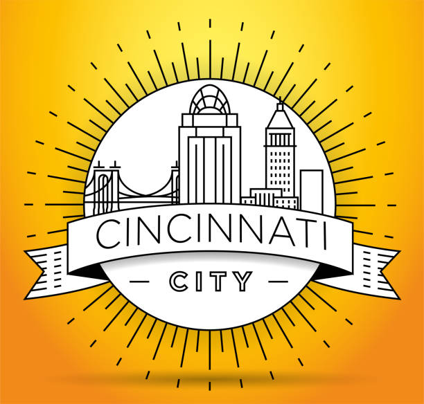 Minimal Cincinnati City Linear Skyline with Typographic Design  cincinnati stock illustrations