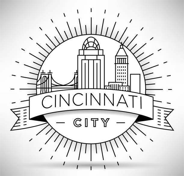 Minimal Cincinnati City Linear Skyline with Typographic Design  cincinnati stock illustrations