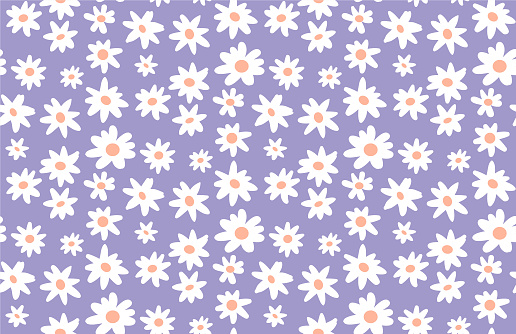 Minimal cute hand-painted daisies background vector seamless patters. Spring summer floral print