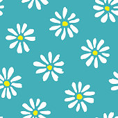 istock Minimal cute hand-painted daisies on teal background vector seamless patters. Spring summer floral print 1140842363