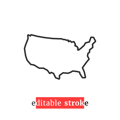 minimal editable stroke usa map icon. flat style modern graphic change line thickness design isolated on white background. concept of coastline of north america and part of global world