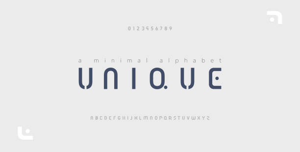 최소한의 글꼴 창조적 인 현대 알파벳. 도트 일반 및 번호와 타이포그래피. 미니멀 한 스타일 글꼴 세트입니다. 벡터 일러스트레이션 - 패션 stock illustrations