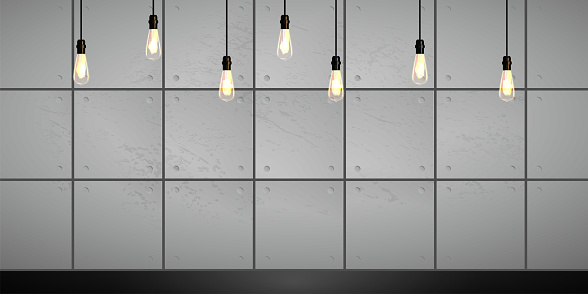 Minimal industrial background with vintage with light bulbs
