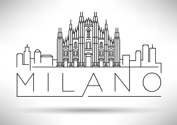 ilustrações, clipart, desenhos animados e ícones de horizonte linear do vetor mínimo milano city com desig tipográfico - milan