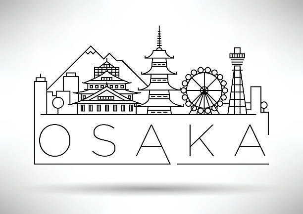 ilustrações de stock, clip art, desenhos animados e ícones de minimal vector osaka city linear skyline with typographic design - osaka