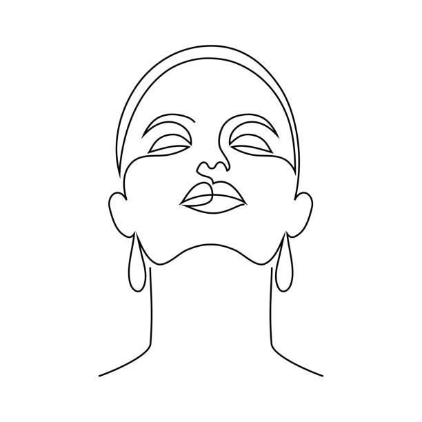 minimal woman face Minimal woman face on white background. Tattoo idea. One line drawing style. women drawings stock illustrations