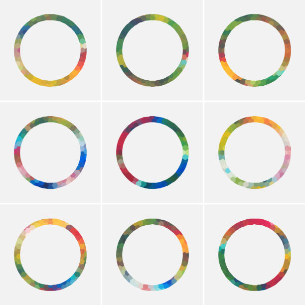 ilustraciones, imágenes clip art, dibujos animados e iconos de stock de minimalismo colorido colección de iconos circulares para el diseño - kaleidoscope
