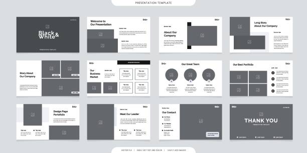 minimalist presentation templates or corporate booklet. Use in flyer and leaflet, marketing banner, advertising brochure, annual report or website slider. black and white color company profile vector vector art illustration