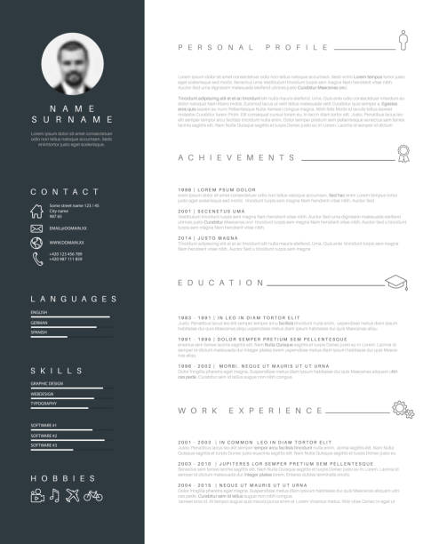 Minimalist resume cv template with nice typography Vector minimalist cv / resume template with nice typogrgaphy design. business cv templates stock illustrations