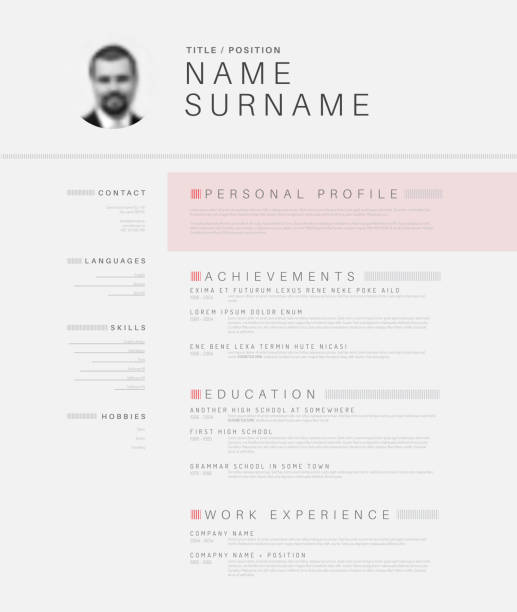 Minimalistic black and white cv / resume template Vector minimalist black and white cv / resume template design with profile photo resume templates stock illustrations