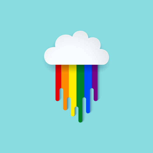 illustrations, cliparts, dessins animés et icônes de concept minimaliste en l'honneur de la journée contre l'homophobie avec drapeau lgbt à six rayures classiques et nuage. pluie arc-en-ciel d'isolement avec le nuage de papier. icône lgbt de fierté gaie. illustration de vecteur. - homophobie