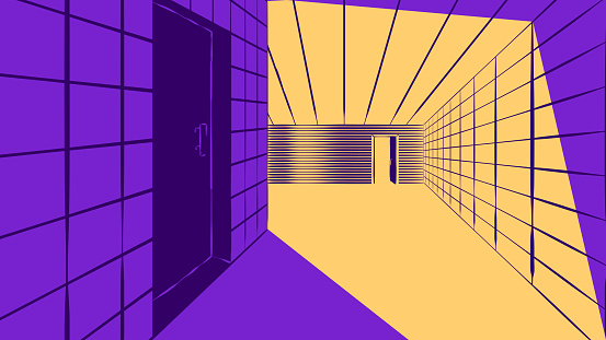 Minimalistic geometric interior illustration - Corridors and doors.