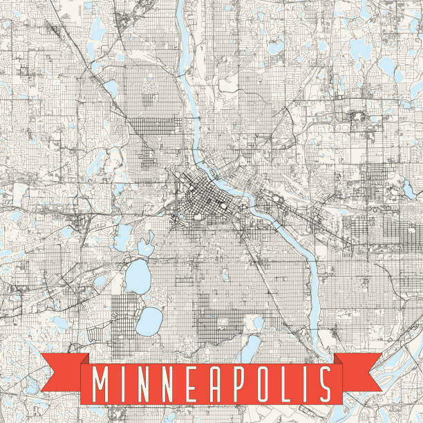 Minneapolis, Minnesota USA Vector Map Topographic / Road map of Minneapolis, Minnesota. USA United States of America. Original map data is open data via © OpenStreetMap contributors. All maps are layered and easy to edit. Roads are editable stroke. mall of america stock illustrations