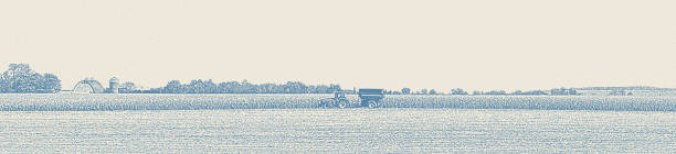 ilustrações, clipart, desenhos animados e ícones de paisagem de outono de minnesota com trator de colheita - soy field