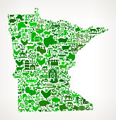 Minnesota Icon . The green vector icons create a seamless pattern and include popular farming and agriculture. Farm house, farm animals, fruits and vegetables are among the icons used in this file. The icons are carefully arranged on a light background and vary in size and shades of green color.