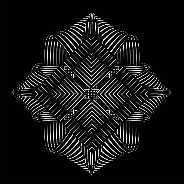 Mirrored pattern vector element, on black background Mirrored pattern vector element, on black background. Looks like a futuristic metal flower. kaleidoscope stock illustrations