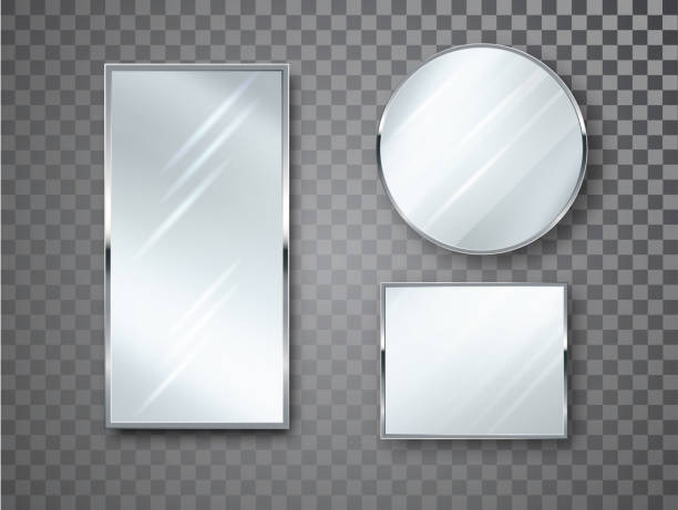 Mirrors set isolated with blurry reflection. Mirror frames or mirror decor interior vector realistic illustration Mirrors set isolated with blurry reflection. Mirror frames or mirror decor interior vector realistic illustration. glass material illustrations stock illustrations