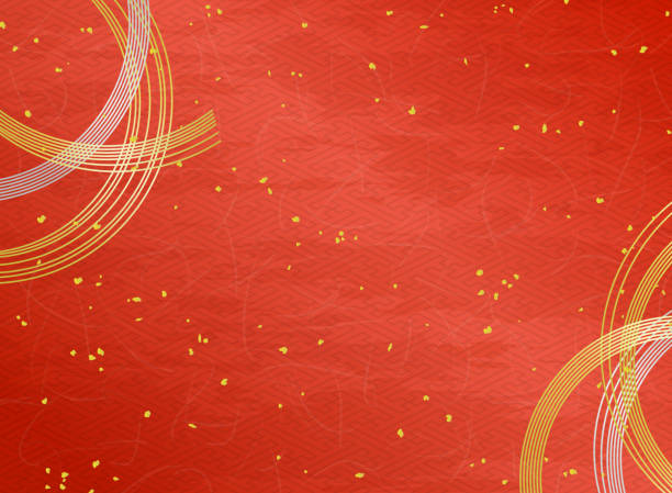 Mizuhiki decoration and Japanese paper texture red background with Gold powder Mizuhiki decoration and Japanese paper texture red background with Gold powder new years stock illustrations