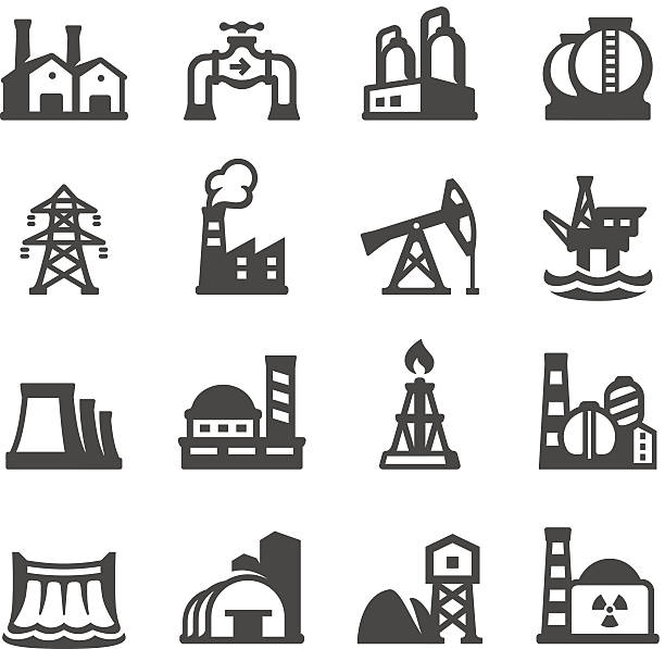 Mobico icons - Industrial Building Mobico icons collection - Industrial Building. chemical illustrations stock illustrations