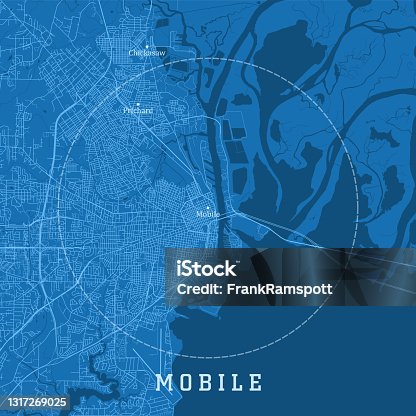 istock Mobile AL City Vector Road Map Blue Text 1317269025