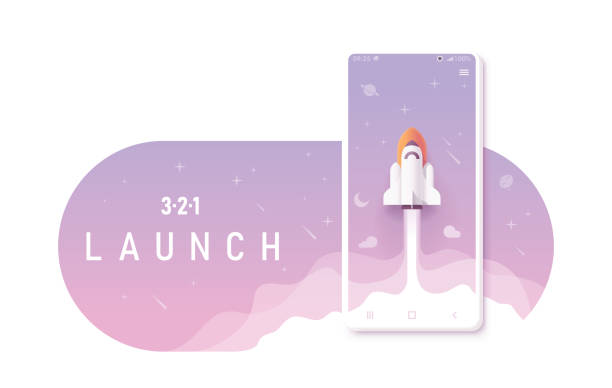 stockillustraties, clipart, cartoons en iconen met concept voor het maken van mobiele apps - launch