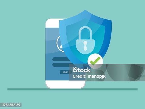 istock mobile locked with shield guard, cyber security concept 1284552169