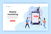 Mobile marketing concept illustration, perfect for web design, banner, mobile app, landing page, vector flat design.
