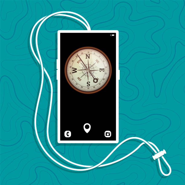 mobile phone compass direction travel adventure vector art illustration