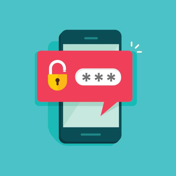 Mobile phone unlocked notification button and password field vector, concept of smartphone security Mobile phone unlocked notification button and password field vector, concept of smartphone security, personal access, user authorization, login, protection technology password stock illustrations