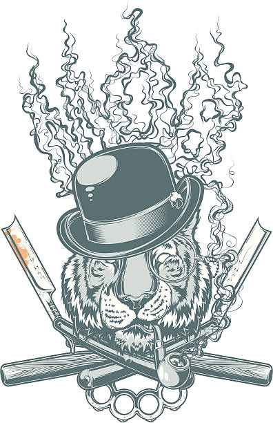 mobster tiger - brass knuckle designs cartoon stock illustrations.
