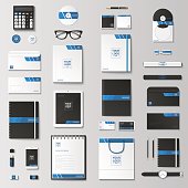 Corporate identity template set. Business stationery mock-up with poster. Branding design. Notebook, card, catalog, pen, pencil, badge,  tablet pc, mobile phone, letterhead.