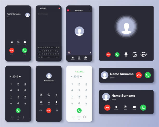 mockup incoming call, voicemail screen, smartphone interface vector template. flat ui, ux for application. new call screen template. vector isolated illustration touch screen telephone interface - video call stock illustrations